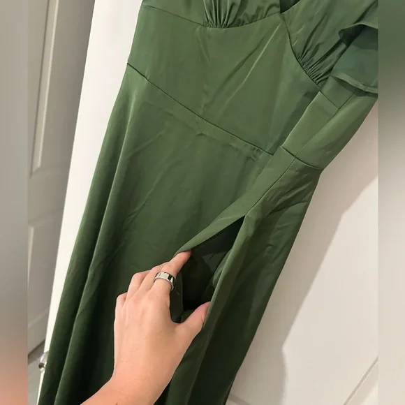AZAZIE KIMBER Olive A-Line Ruched Stretch Satin Dress - Picture 10 of 10